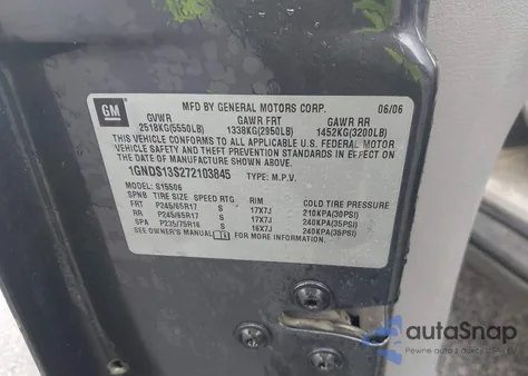 2007 Chevrolet Trailblazer Ls z USA, uszkodzony, nr VIN 1GNDS13S272103845